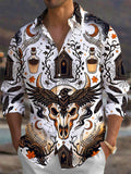 Oceanlyte Men's Graphic Halloween Skull And Raven Print Long Sleeve Shirt with Chest Pocket