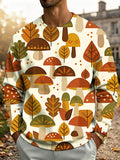 Oceanlyte Men's Printed Autumn Mushrooms And Leaves Print Long Sleeve Hoodie