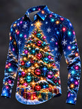 Oceanlyte Men's Christmas Tree With Ornaments And Gifts Print Long Sleeve Shirt with Chest Pocket