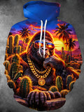 Oceanlyte Men's Long Sleeve Hoodie - Orangutan With Sunglasses And Gold Chain In Desert Sunset Print