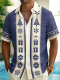 Oceanlyte Men's Short Sleeve Shirt - Christmas Trees Snowflakes Gift Boxes And Poinsettias Print with Chest Pocket