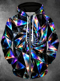 Oceanlyte Men's Long Sleeve Zip-Up Hoodie - Abstract Crystal Geometric Facets Print