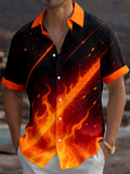 Oceanlyte Men's Graphic Abstract Flame And Lava Pattern Short Sleeve Shirt with Chest Pocket