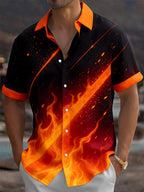 Oceanlyte Men's Graphic Abstract Flame And Lava Pattern Short Sleeve Shirt with Chest Pocket