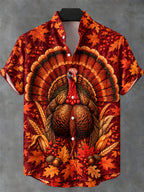 Oceanlyte Men's Thanksgiving Turkey And Autumn Leaves Print Short Sleeve Shirt with Chest Pocket