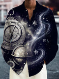 Oceanlyte Men's Vintage Astrolabe And Star Map Print Long Sleeve Shirt with Chest Pocket
