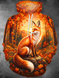 Oceanlyte Men's Red Fox In Autumn Forest Print Long Sleeve Pullover Hoodie with Kangaroo Pocket