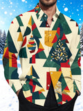 Oceanlyte Men's Geometric Christmas Trees And Ornaments Print Long Sleeve Shirt with Chest Pocket