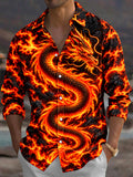 Oceanlyte Men's Graphic Flame Dragon Print Long Sleeve Shirt with Chest Pocket