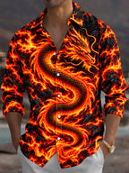 Oceanlyte Men's Graphic Flame Dragon Print Long Sleeve Shirt with Chest Pocket