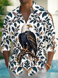 Oceanlyte Men's Printed Bald Eagle And Floral Branches Print Long Sleeve Shirt with Chest Pocket