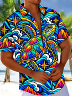 Oceanlyte Men's Hawaiian Sea Turtle Print Short Sleeve Shirt with Chest Pocket