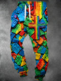 Oceanlyte Men's Graphic Rainbow Cross And Cracked Blocks Print Pants