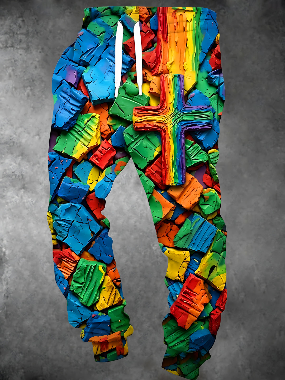 Oceanlyte Men's Graphic Rainbow Cross And Cracked Blocks Print Pants