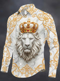 Oceanlyte Men's Printed Marble Lion With Golden Crown Print Long Sleeve Shirt with Chest Pocket