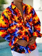 Oceanlyte Men's Tie Dye Abstract Lava And Lightning Pattern Long Sleeve Shirt with Chest Pocket