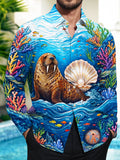 Oceanlyte Men's Walrus And Pearl Shell Print Long Sleeve Shirt with Chest Pocket