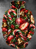 Oceanlyte Men's Christmas Apples And Candy Canes Print Long Sleeve Hoodie