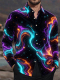 Oceanlyte Men's Long Sleeve Shirt - Abstract Cosmic Nebula And Swirling Colors Print with Chest Pocket