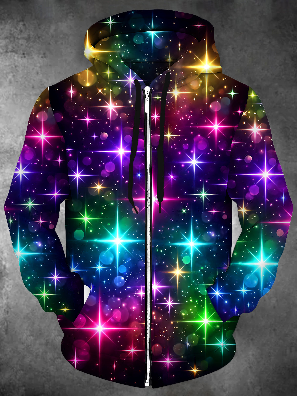 Oceanlyte Men's Colorful Starry Space Pattern Long Sleeve Zip-Up Hoodie with Kangaroo Pocket
