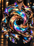 Oceanlyte Men's Long Sleeve Shirt - Abstract 3D Swirling Metallic Liquid And Spheres Print with Chest Pocket