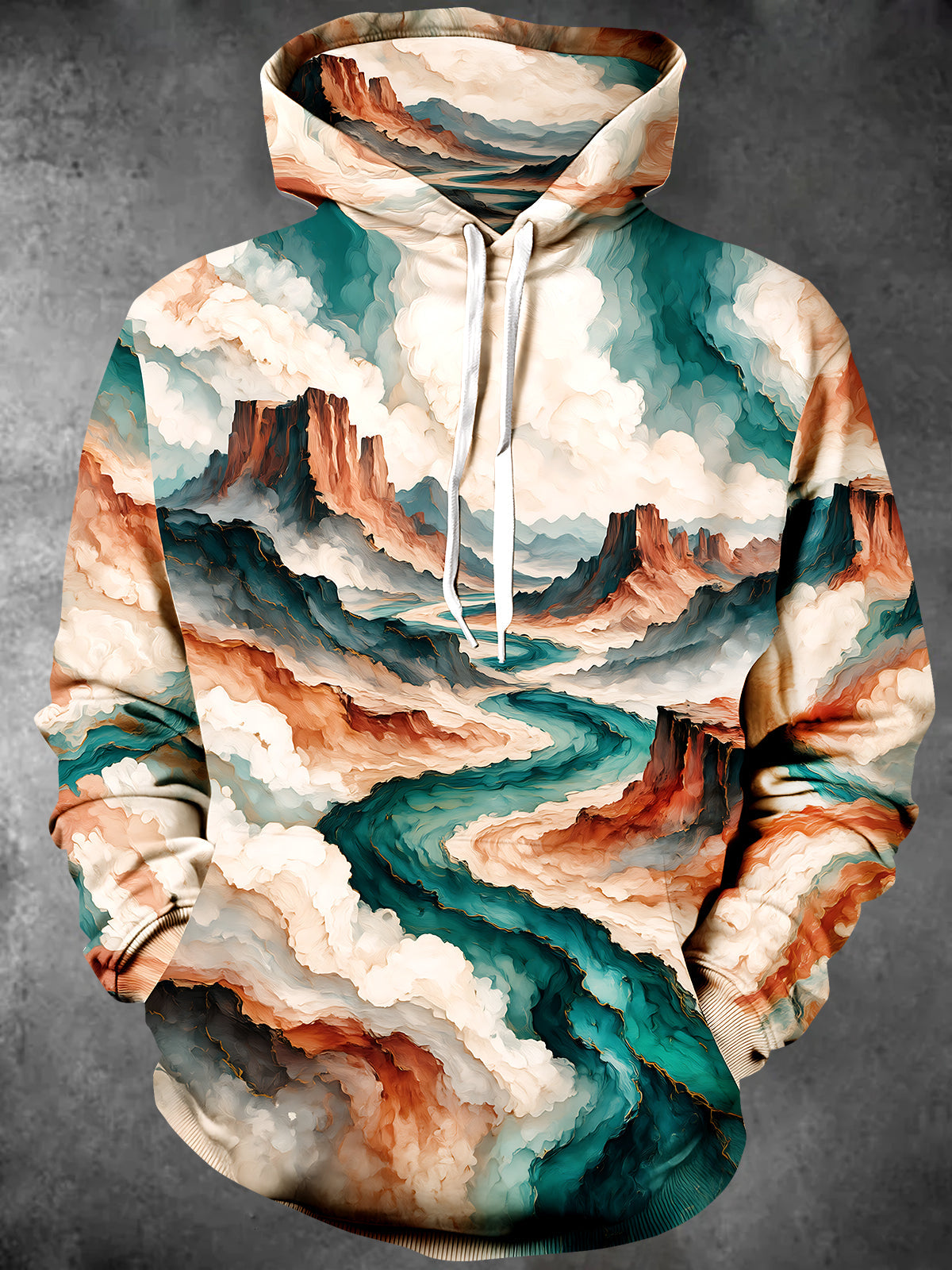 Oceanlyte Men's Long Sleeve Hoodie - Abstract Landscape With River And Mountains Print