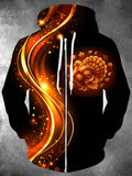 Oceanlyte Men's Long Sleeve Zip-Up Hoodie - Thanksgiving Turkey With Autumn Leaves And Acorns Print with Kangaroo Pocket