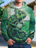 Oceanlyte Men's Graphic Chameleon Making Heart Gesture Print Long Sleeve Hoodie