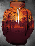 Oceanlyte Men's Long Sleeve Hoodie - Autumn Forest Landscape With Deer Silhouettes Print