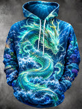 Oceanlyte Men's Graphic Ocean Dragon Print Long Sleeve Hoodie with Chest Pocket