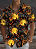 Oceanlyte Men's Short Sleeve Shirt - Halloween Foxes And Owls In Moonlit Forest Print with Chest Pocket