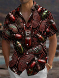 Oceanlyte Men's Hawaiian Insect Beetle Butterfly Print Short Sleeve Shirt with Chest Pocket