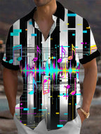 Oceanlyte Men's Musical Notes And Sound Waveform Print Short Sleeve Shirt with Chest Pocket
