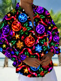 Oceanlyte Men's Graphic Christmas Ornaments And Holly Print Long Sleeve Shirt with Chest Pocket