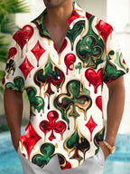 Oceanlyte Men's Hawaiian Melting Playing Card Suits Print Short Sleeve Shirt with Chest Pocket