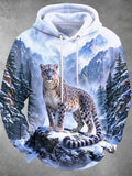 Oceanlyte Men's Snow Leopard In Mountain Landscape Print Long Sleeve Hoodie