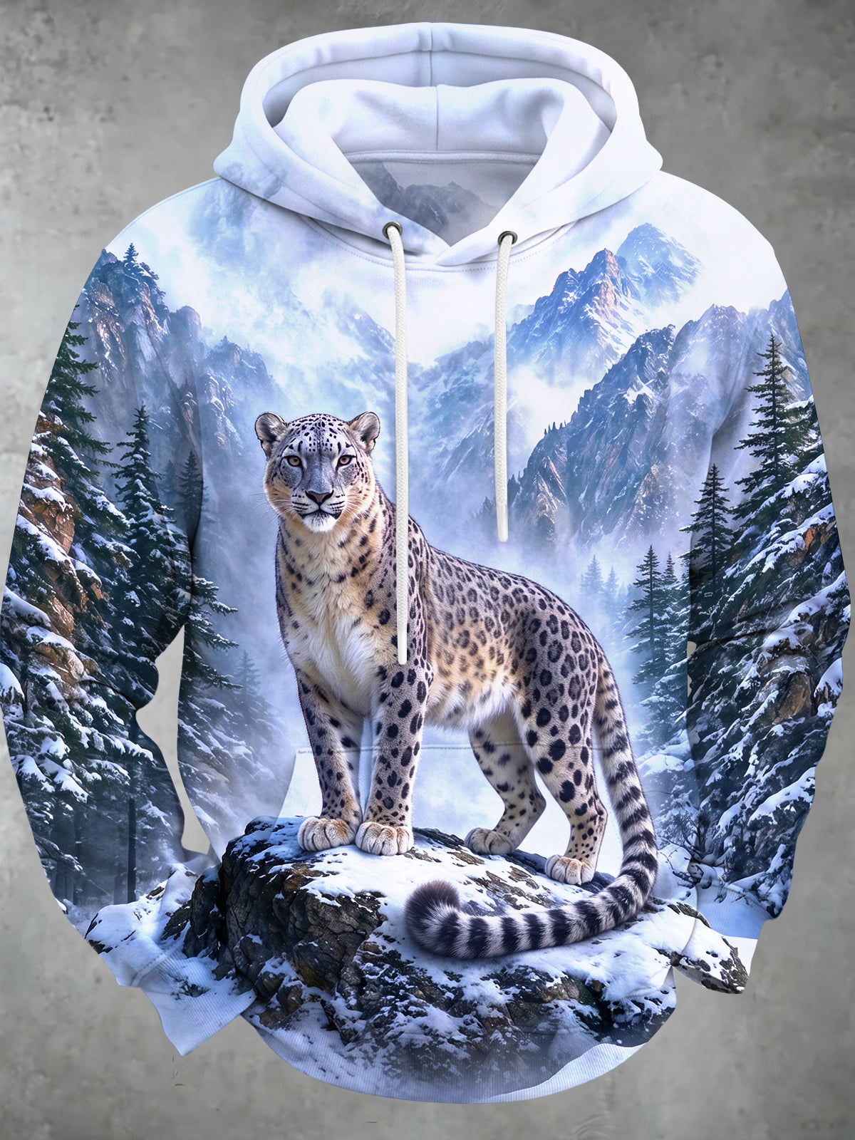Oceanlyte Men's Snow Leopard In Mountain Landscape Print Long Sleeve Hoodie