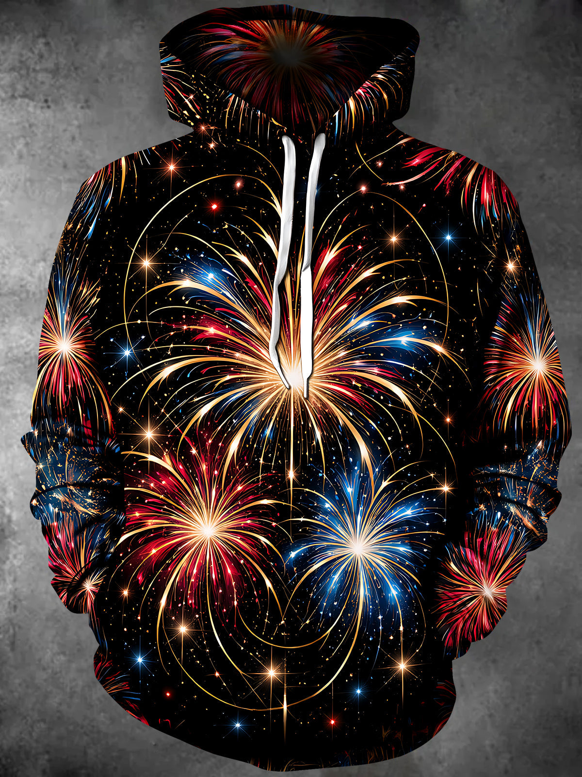 Oceanlyte Men's Graphic New Year Fireworks Print Long Sleeve Hoodie