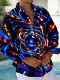 Oceanlyte Men's Abstract Neon Swirls And Geometric Gem Print Long Sleeve Shirt with Chest Pocket