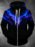 Oceanlyte Men's Long Sleeve Zip-Up Hoodie - Abstract Blue And Purple Fluid Waves Print