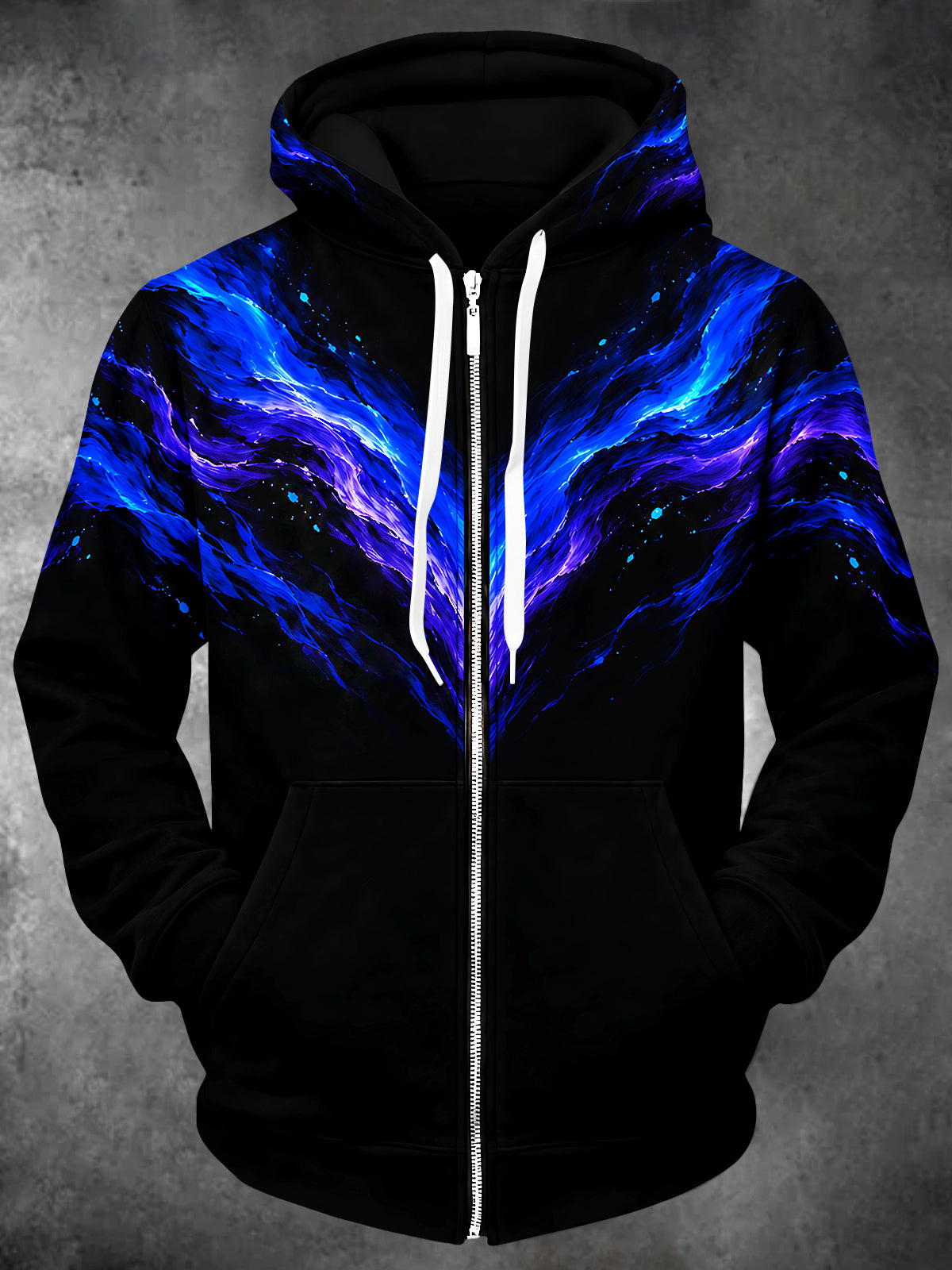 Oceanlyte Men's Long Sleeve Zip-Up Hoodie - Abstract Blue And Purple Fluid Waves Print