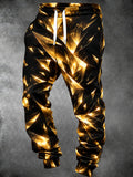 Oceanlyte Men's Patterned Geometric Gold Crystals On Black Print Pants