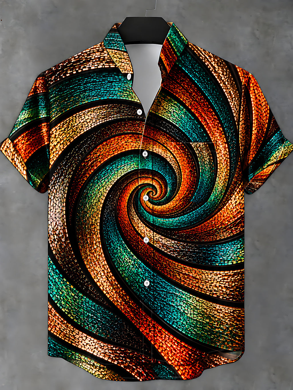 Oceanlyte Men's Patterned Abstract Swirling Mosaic Pattern Short Sleeve Shirt with Chest Pocket