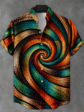Oceanlyte Men's Patterned Abstract Swirling Mosaic Pattern Short Sleeve Shirt with Chest Pocket