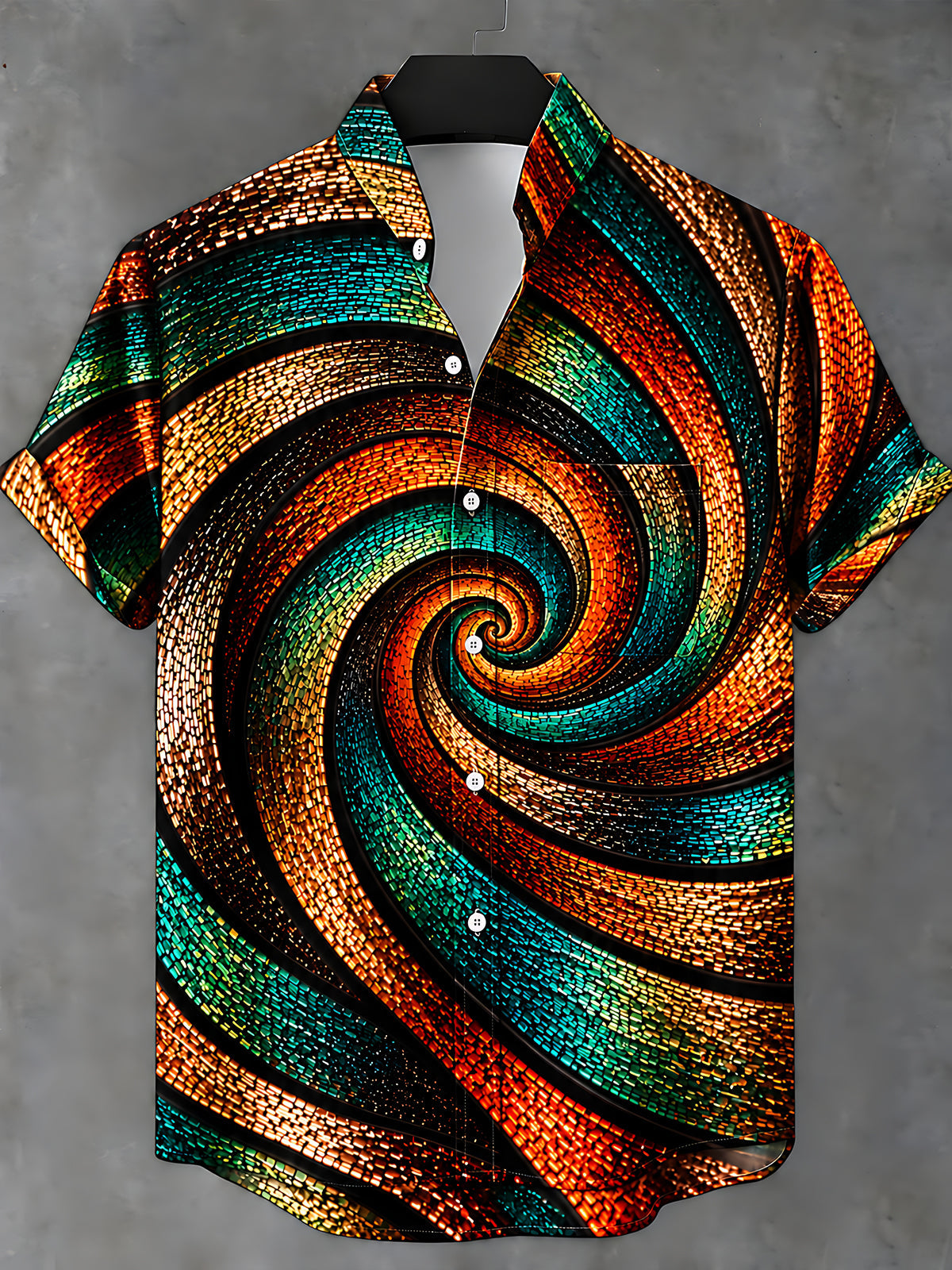 Oceanlyte Men's Patterned Abstract Swirling Mosaic Pattern Short Sleeve Shirt with Chest Pocket