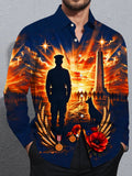 Oceanlyte Men's Long Sleeve Shirt - The "Fields of Remembrance" Graphic Veteran Silhouette And Monument Print with Chest Pocket