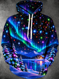 Oceanlyte Men's Aurora Borealis And Starry Night Sky Print Long Sleeve Hoodie
