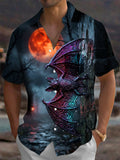 Oceanlyte Men's Graphic Halloween Bat And Full Moon Print Short Sleeve Shirt with Chest Pocket