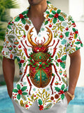 Oceanlyte Men's Hawaiian Christmas Jewel Stag Beetle Print Short Sleeve Shirt with Chest Pocket