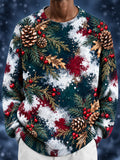 Oceanlyte Men's Long Sleeve Crew Neck Sweater - Christmas Pinecones And Pine Branches With Red Berries Print